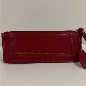 Vintage Mantles red leather wristlet top zipper closure contrast stitch detail